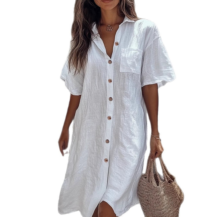 Women’s Linen Maxi Dress with Elegant Button Details Mune Fashion