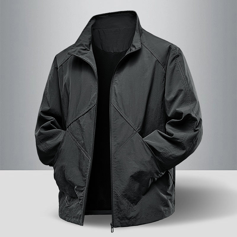 Men's Lightweight Technical Zip Jacket with Stand-Up Collar, Raglan Sleeves & Utility Inserts Mune Fashion