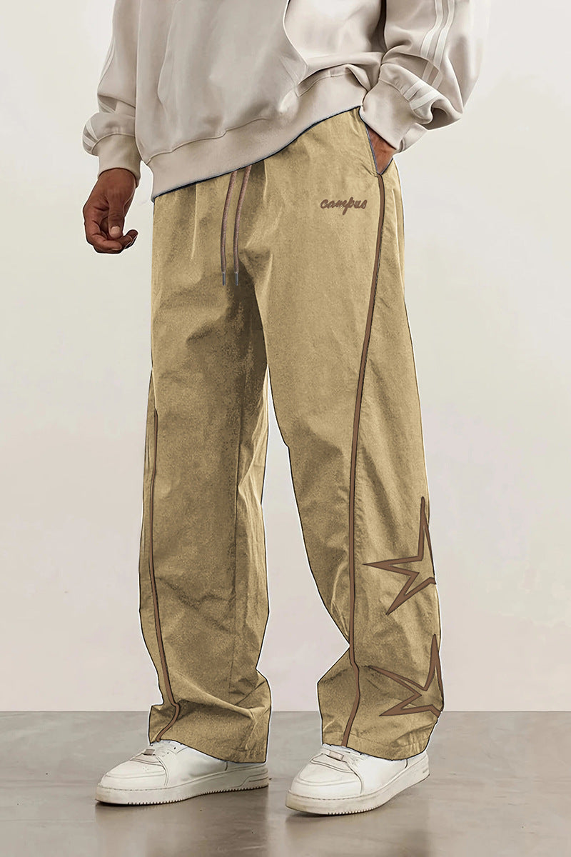 Men's Wide Trackpants with Contrast Piping, Drawstring and Star Application Mune Fashion