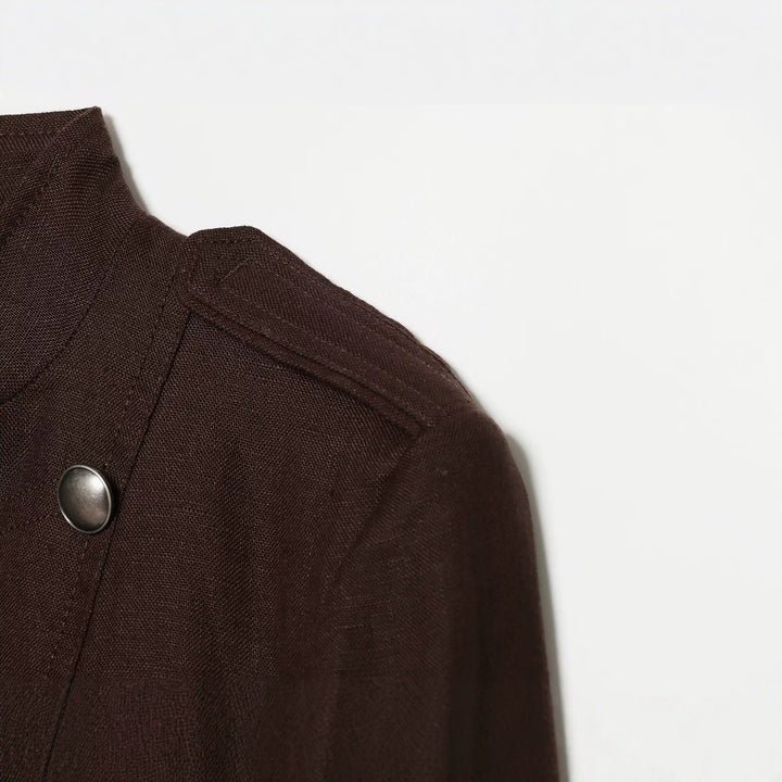 Women's Cropped Field Jacket in Military Style with Stand-Up Collar, Epaulettes and Double Decorative Button Placket Drune