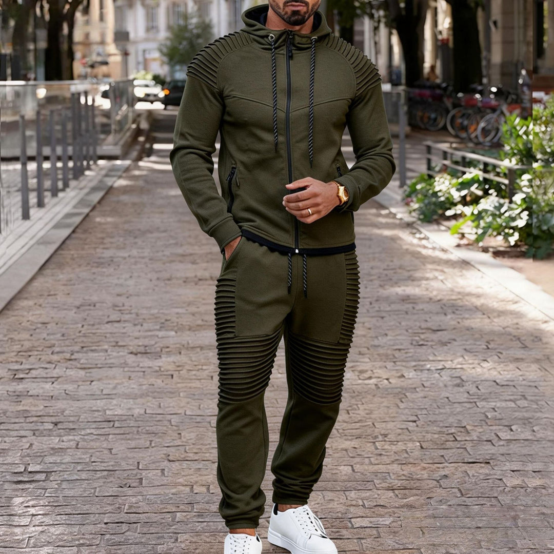 Men's sporty hoodie sweat set with ribbed biker panels Mune Fashion