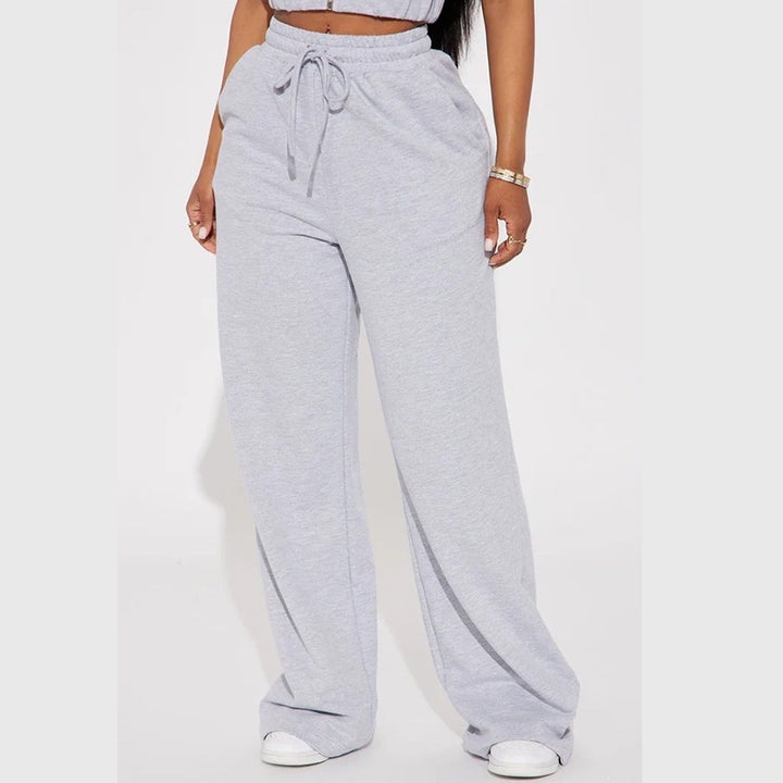 Ladies' wide High-Waist lounge pants made of soft cotton blend with drawstring and side pockets Mune Fashion