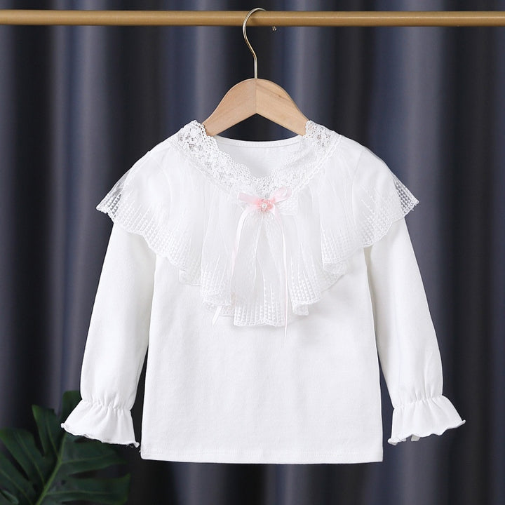 Girls long sleeve shirt with elegant lace decoration Mune Fashion
