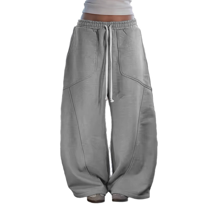 Women Extra Wide Lounge Jogging Pants with High Waist, Drawstring & Shaped Knee Panels Mune Fashion
