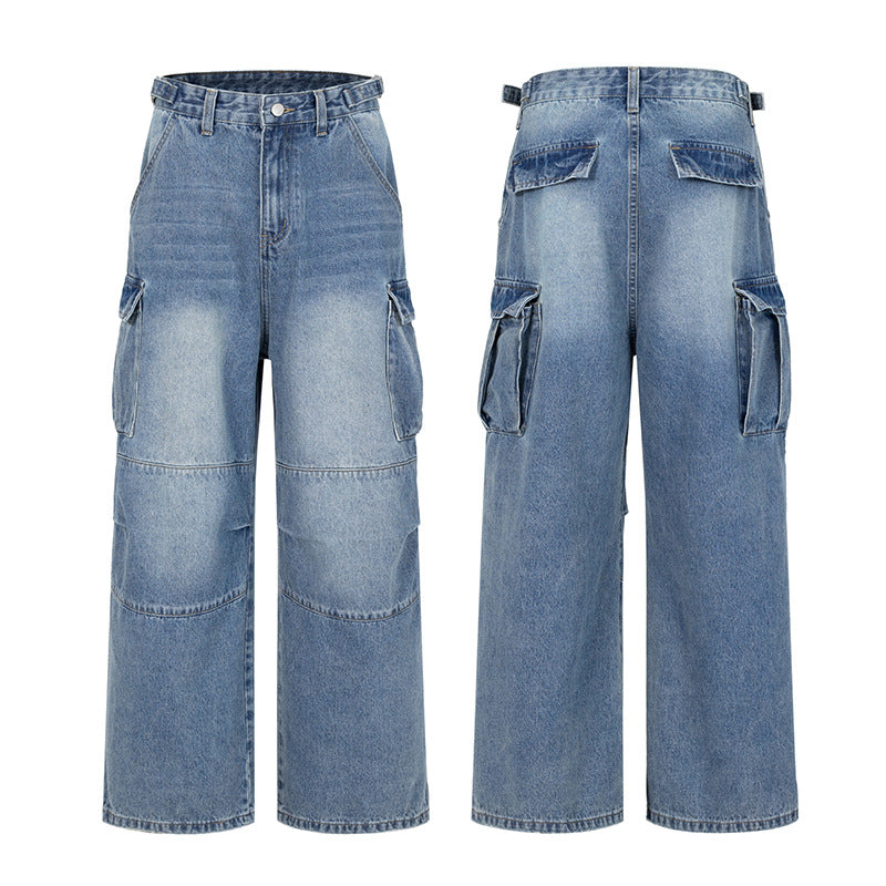 Women's Ultra Wide Palazzodenim Cargo Pants with Drop Crotch and Oversized Flap Pockets Mune Fashion