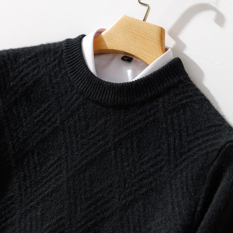 Men's Fine Structured Knit Sweater with Short Stand-up Collar and Diamond Relief Design