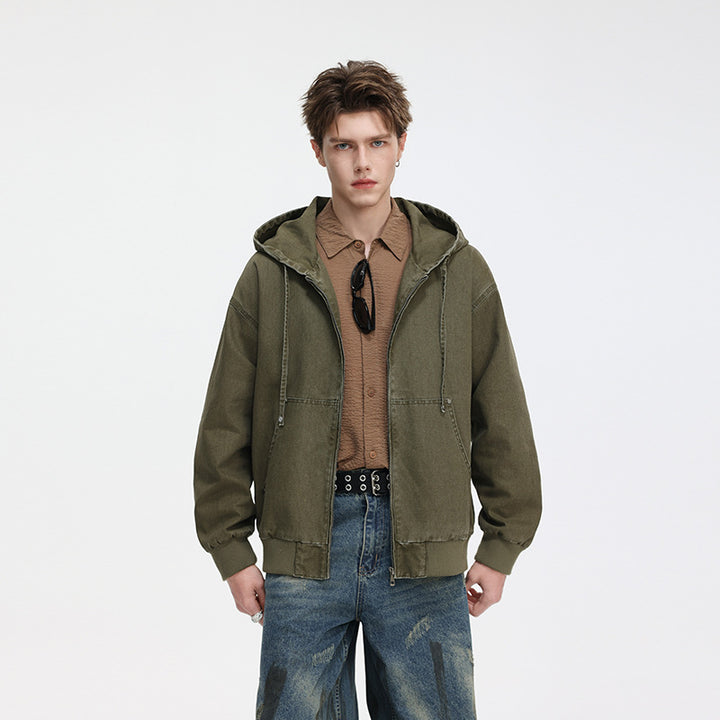 Men's Oversize Hoodie Jacket made of washed canvas with zipper and utility pockets Mune Fashion