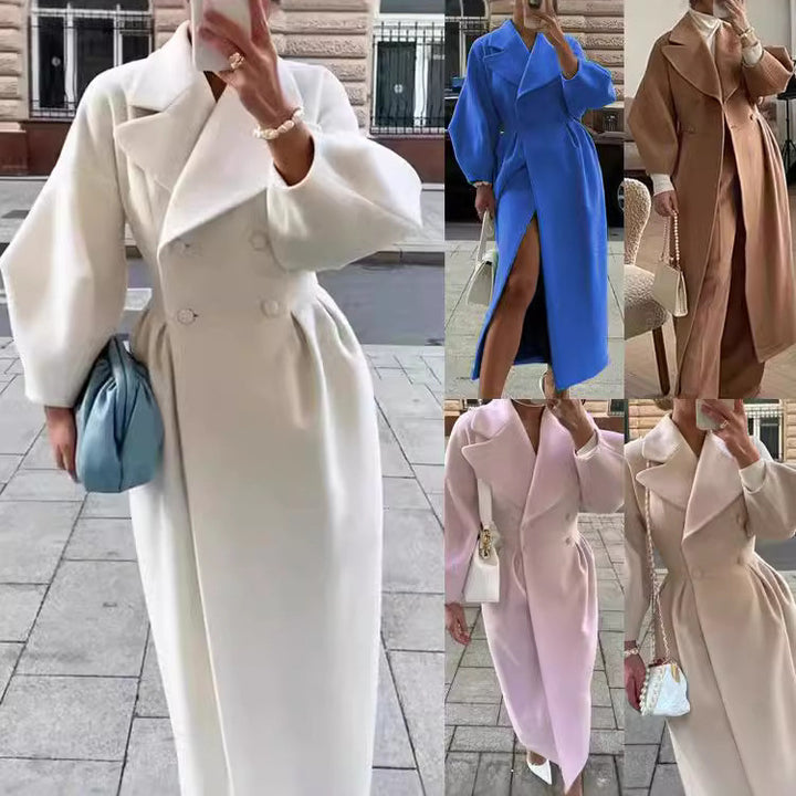 Women's tailored double-breasted trench coat with wide sleeve and high leg slit Mune Fashion