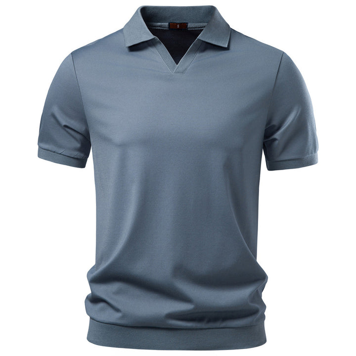 Men's fine-knit short-sleeve polo shirt with open V-neck and elastic hem Mune Fashion