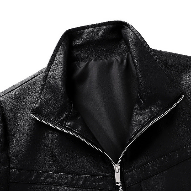 Men's faux leather bomber jacket with ribbed cuffs, stand-up collar and concealed zipper pockets Mune Fashion