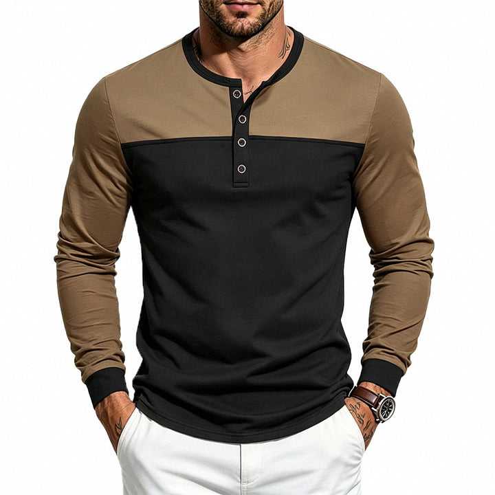 Men's Slim-Fit Henley Long Sleeve Shirt with Contrasting Insert and Button Placket Mune Fashion