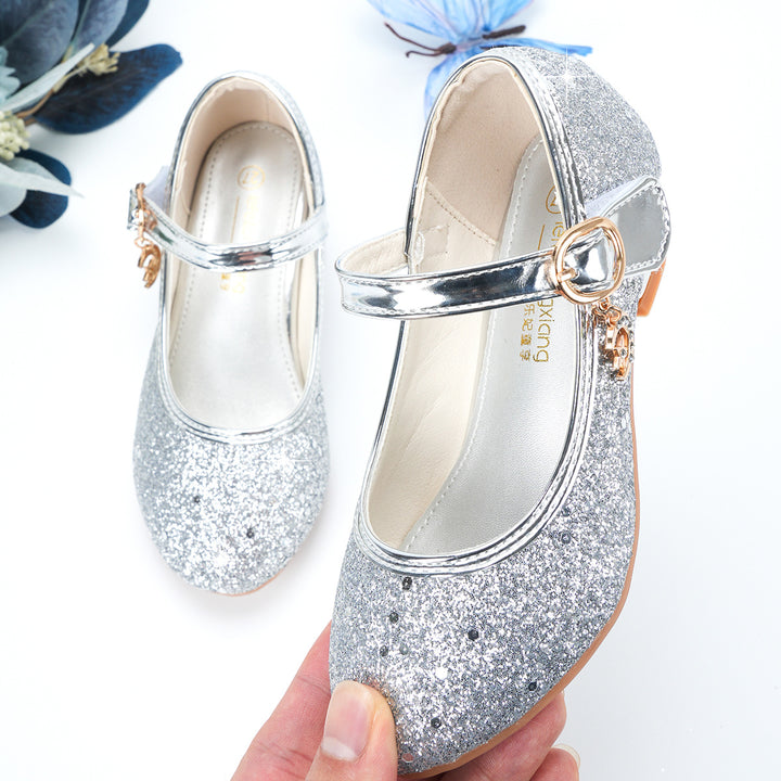 Girls Glittering Ballet Flats with Adjustable Strap and Decorative Details Mune Fashion