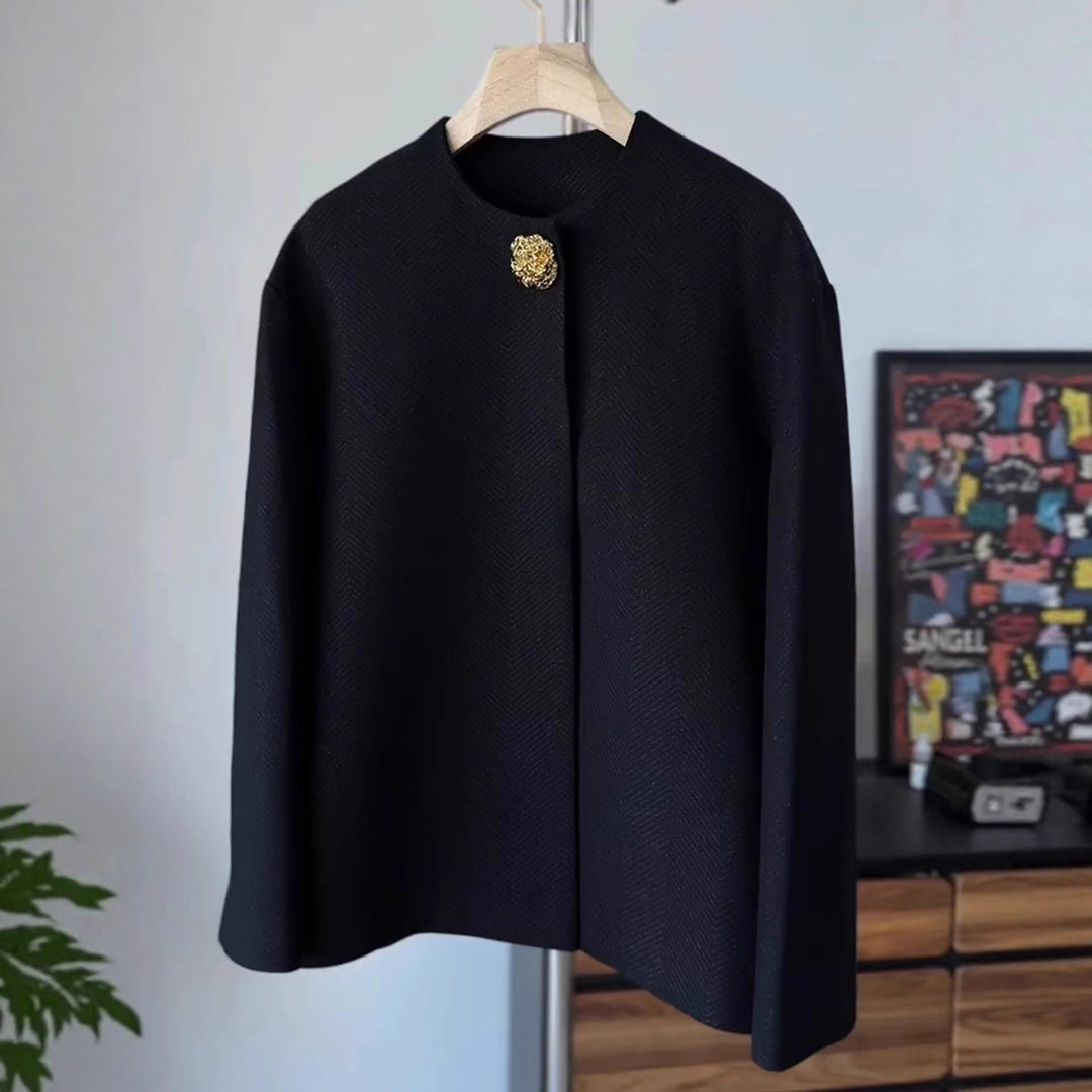Women Elegant Short Blazer with Decorative Button Mune Fashion