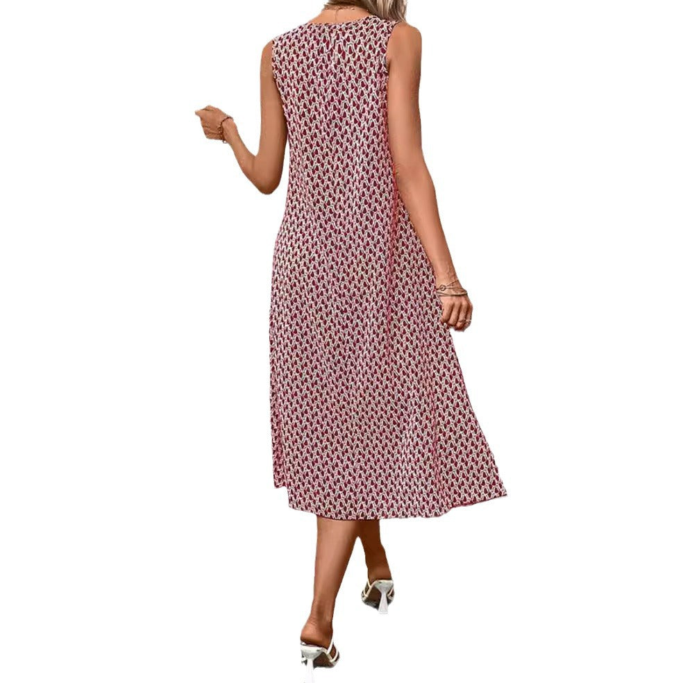 Women's sleeveless summer midi dress in A-line with round neckline, side slit and casual fall Mune Fashion