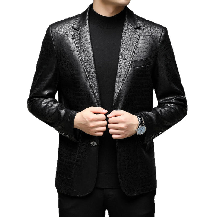 Men's Crocodile Pattern Faux Leather Blazer with Slim Silhouette Mune Fashion