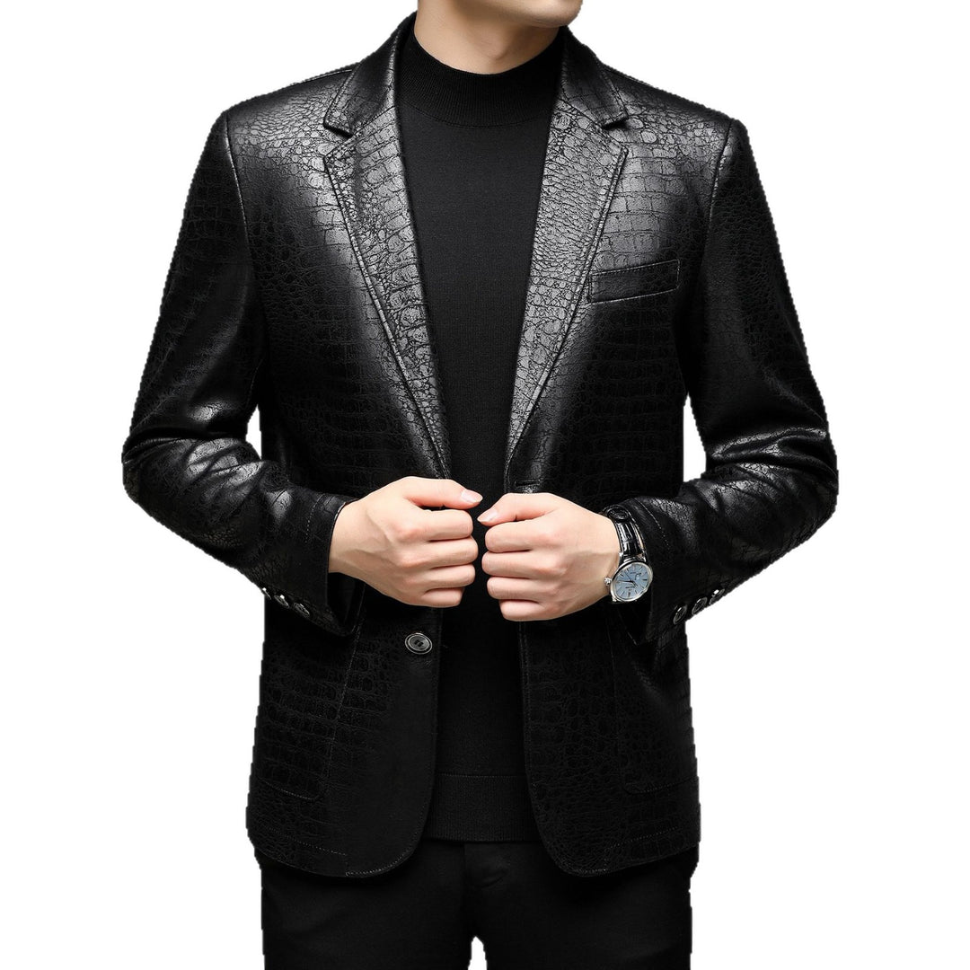 Men's crocodile-embossed leather jacket with a slim silhouette and lapel collar Mune Fashion
