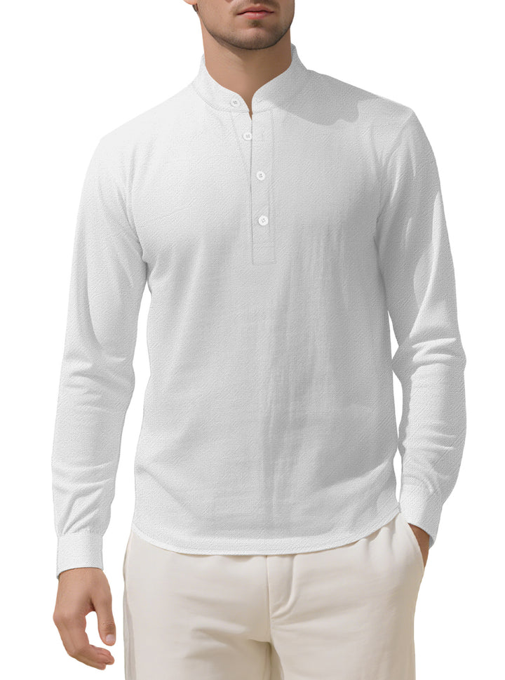 Men's Nehru collar Henley made of cotton stretch with concealed button placket and slim fit Mune Fashion