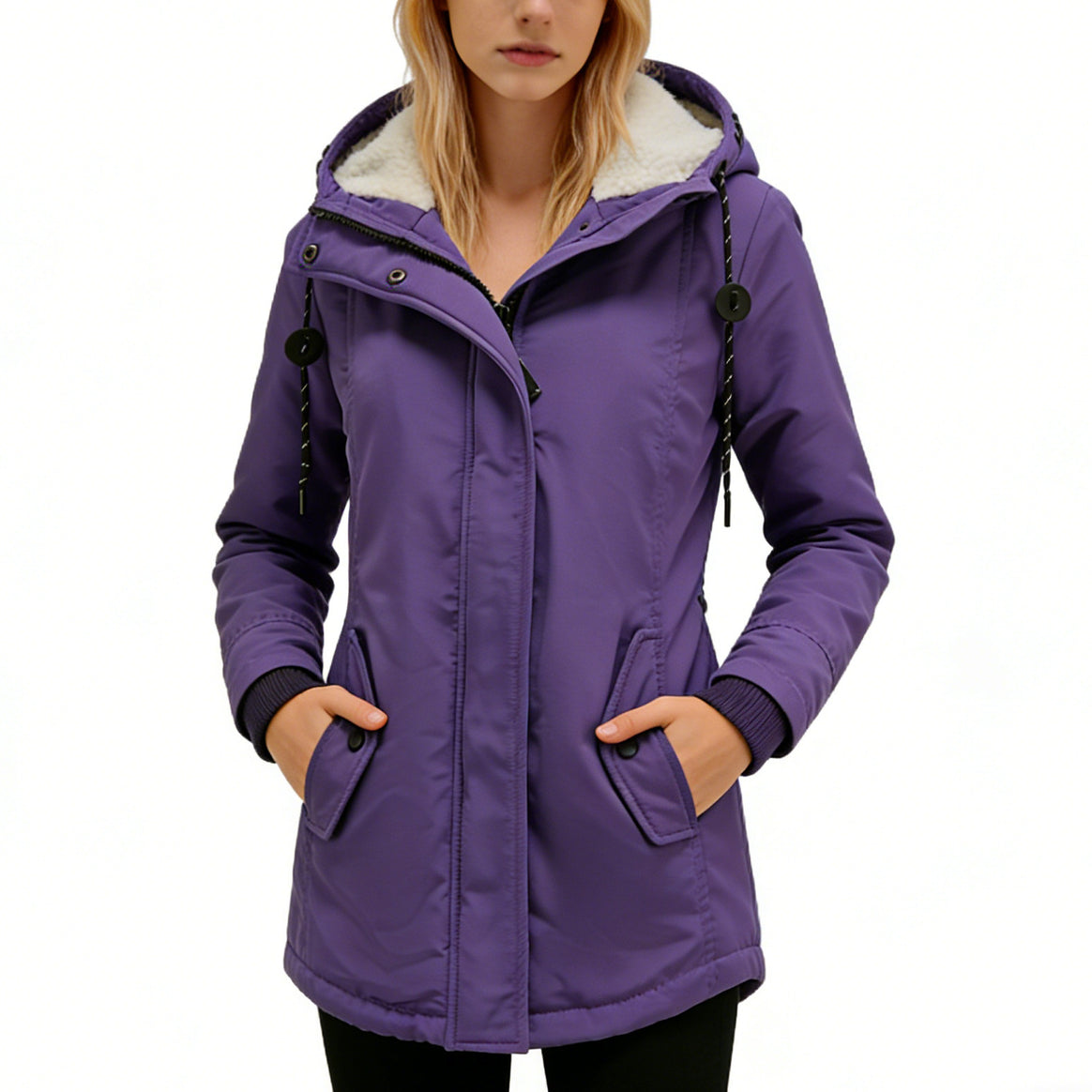 Women's Water-Repellent Parka with Teddy Lining, Hood and Tailored Fit Mune Fashion