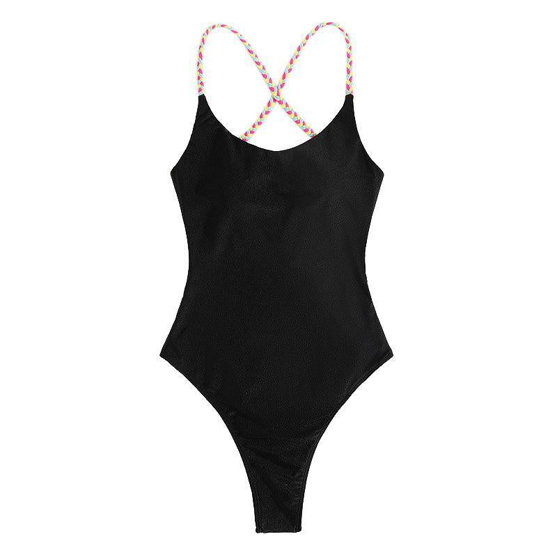 Women High-Cut One-Piece Swimsuit with Braided Straps Mune Fashion