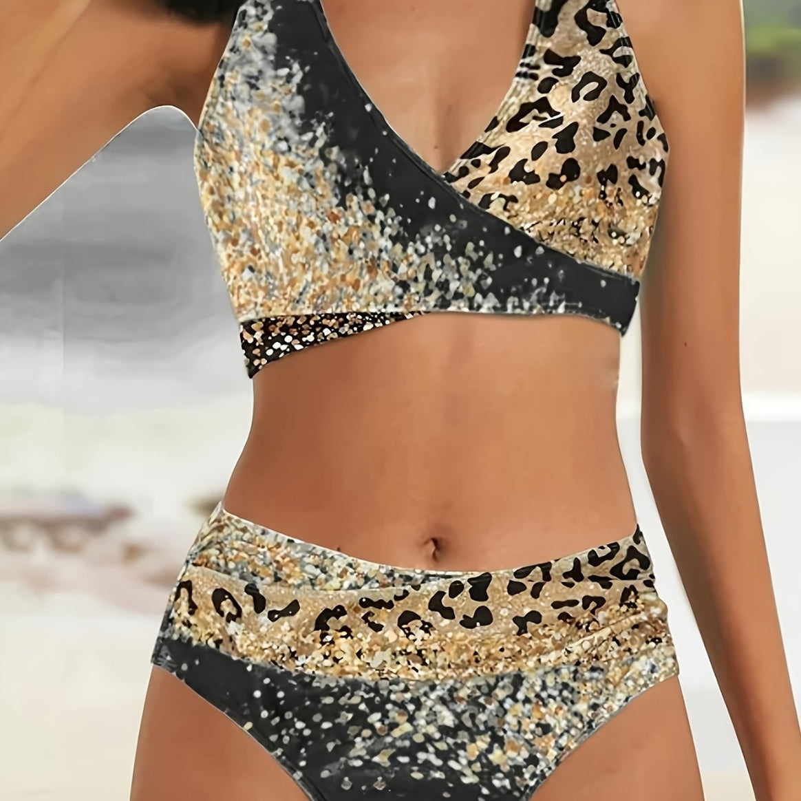 Women's High-Waisted Bikini Set with Playful Knot and Shimmering Accents Mune Fashion