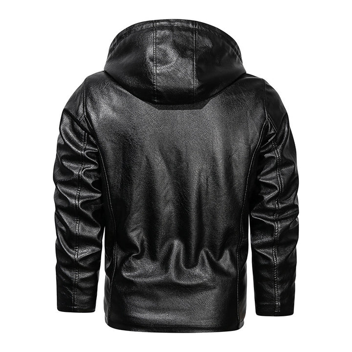 Men's faux leather hoodie jacket with teddy fleece lining and slim silhouette Mune Fashion