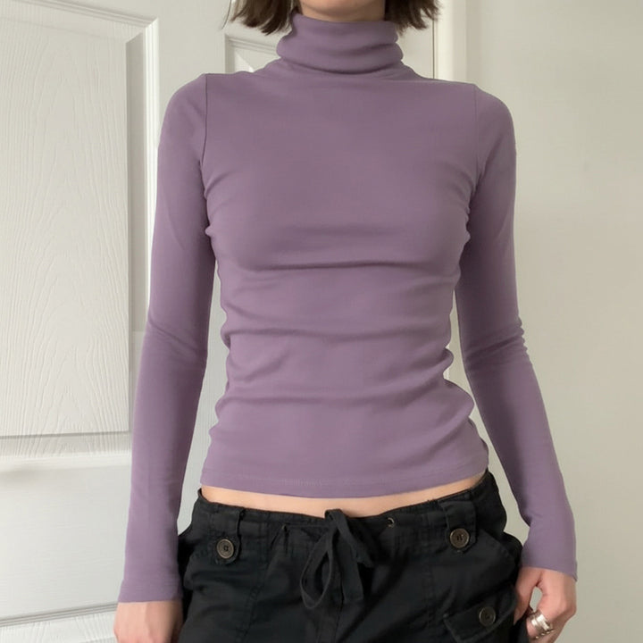 Women Fitted Long Sleeve Turtleneck Shirt made of Stretch Jersey Mune Fashion