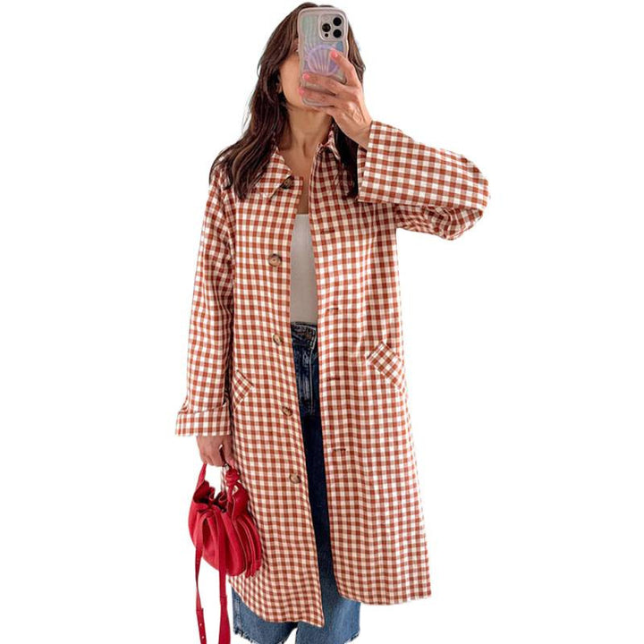 Women's mid-length checked coat in oversized cut with patch pockets Mune Fashion