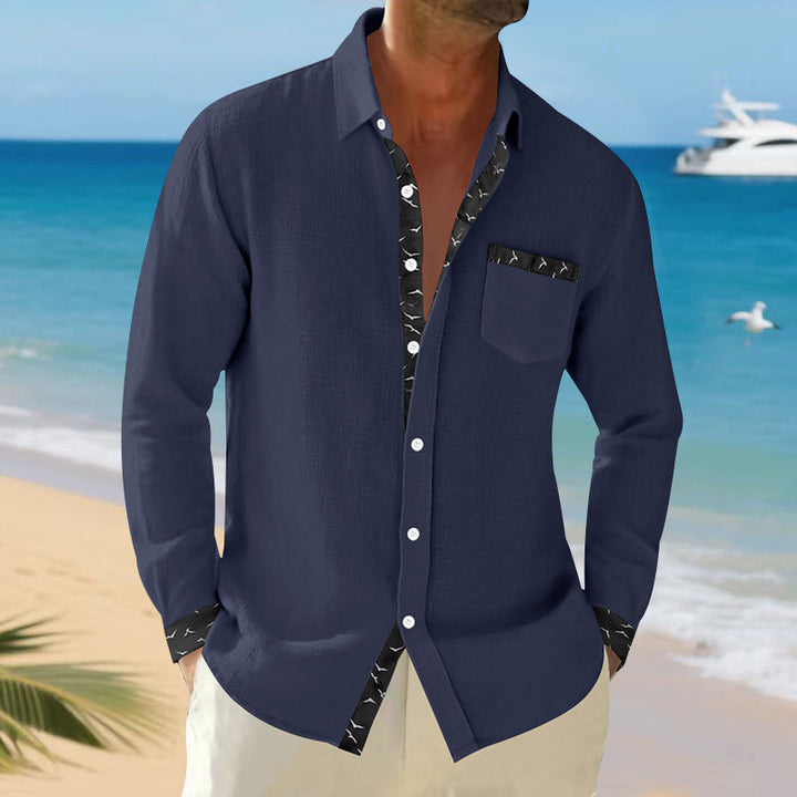 Men's casual linen blend shirt with contrasting trim on collar and cuffs as well as breast pocket Mune Fashion