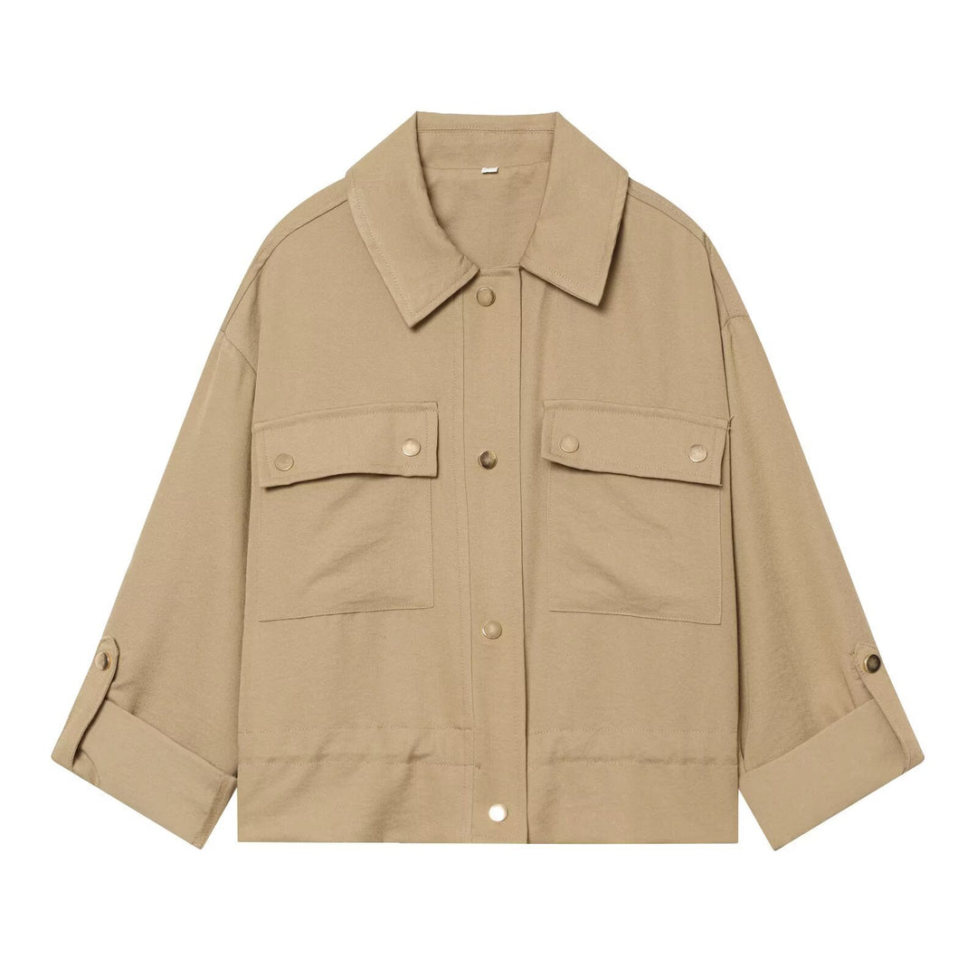 Women's Oversize Workwear Shirt Jacket with Applied Snap Button Pockets Mune Fashion