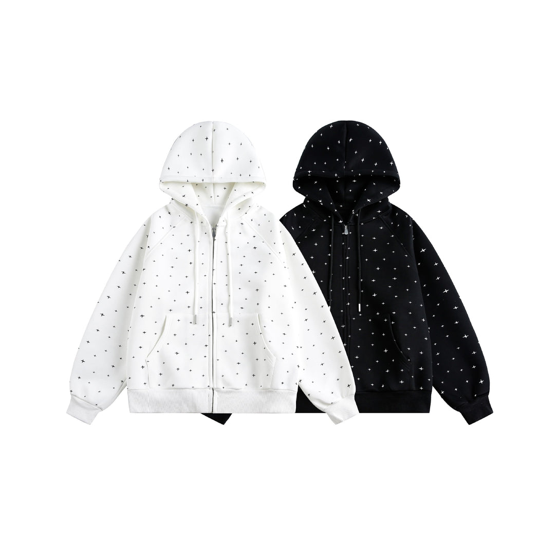 Unisex Oversized Hoodie Jacket with Star Print and Full Zip Mune Fashion