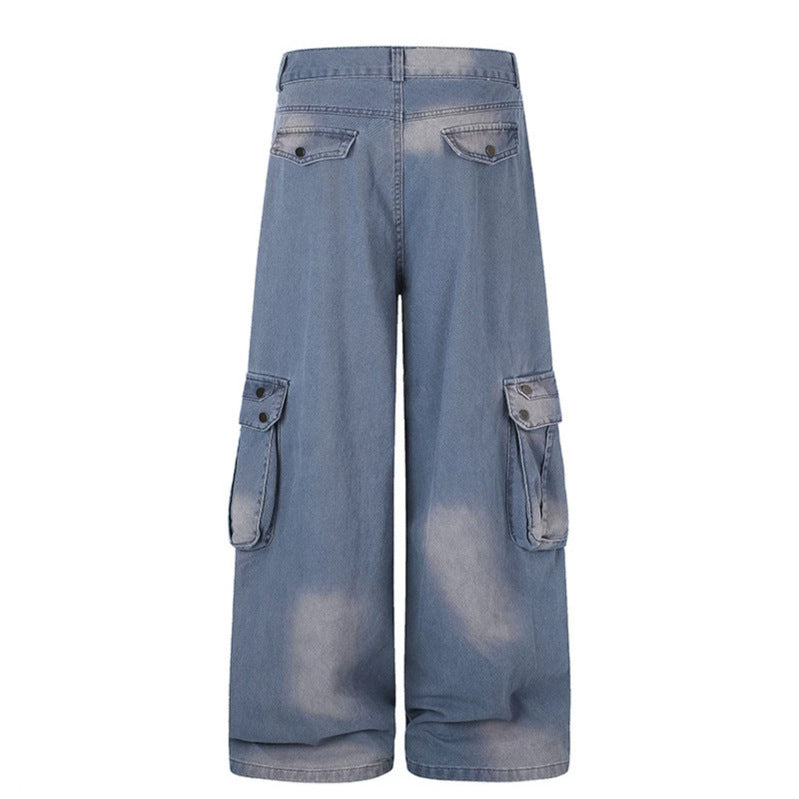 Women's High-Waisted Culotte Jeans in Workwear Style with Large Flap Pockets and Used Finish Mune Fashion