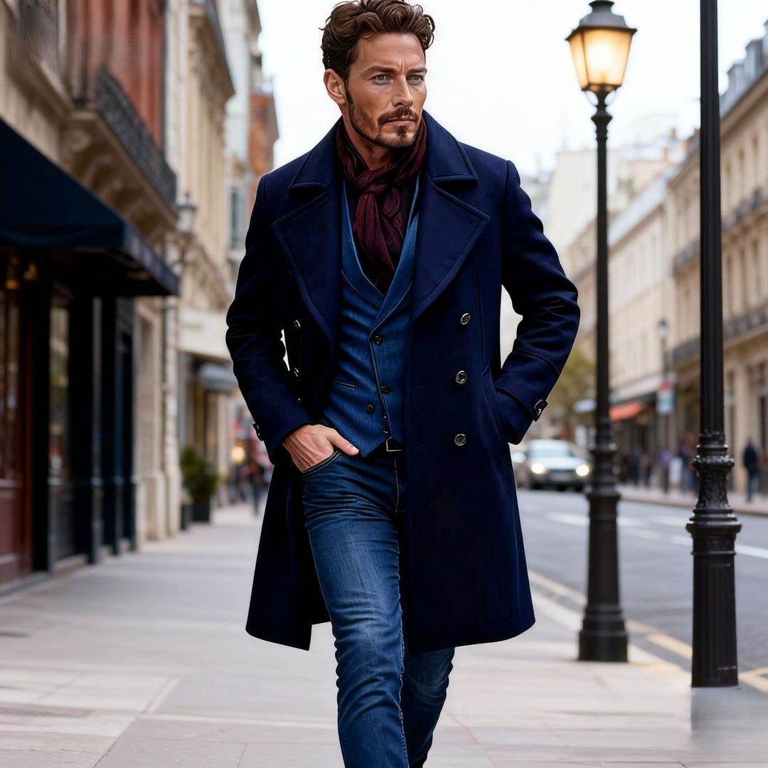 Men's Elegant Double-Breasted Coat with Tailored Fit and Quilted Lining Mune Fashion