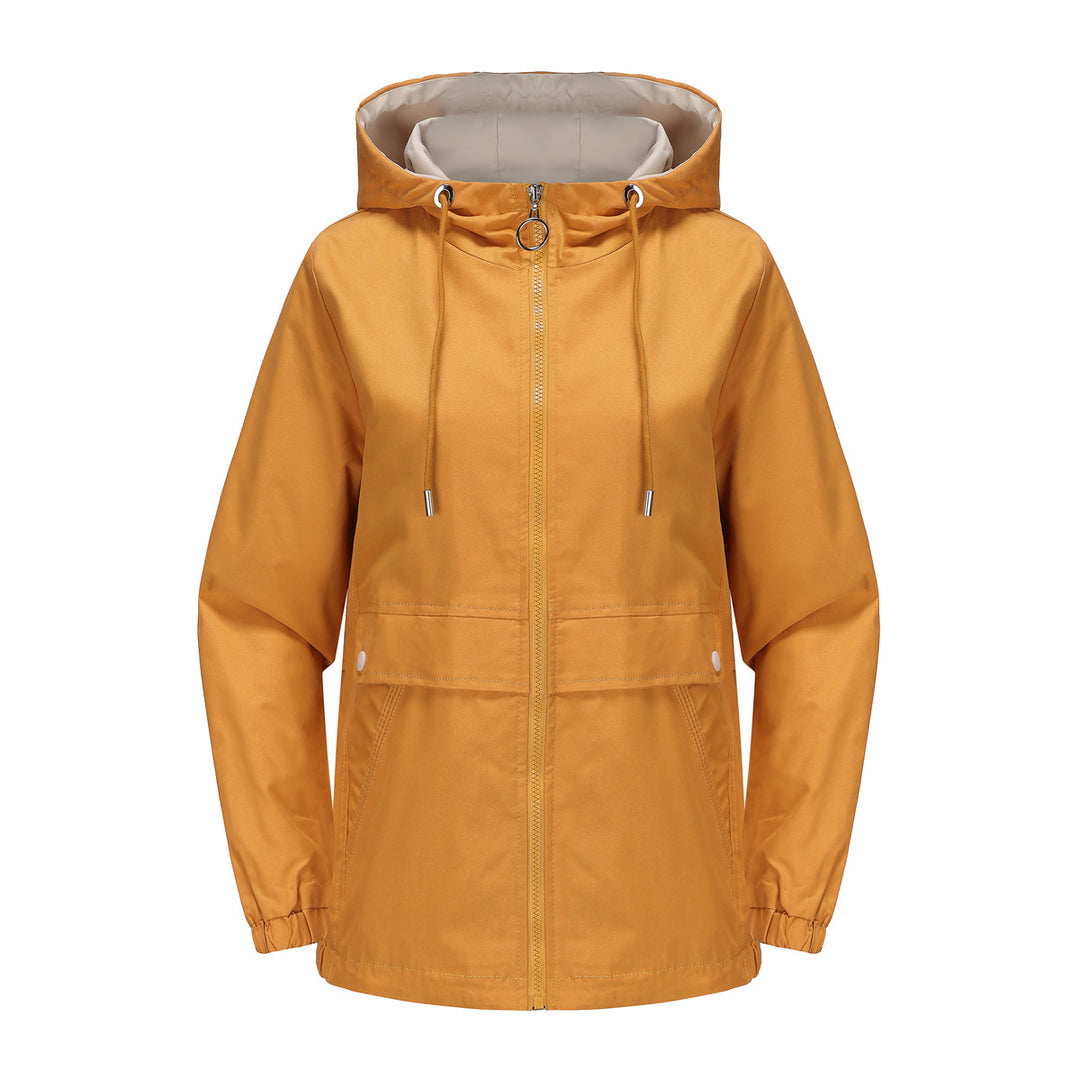 Women's lightweight water-repellent hooded parka with drawstring, ring zipper, and concealed snap button placket Mune Fashion