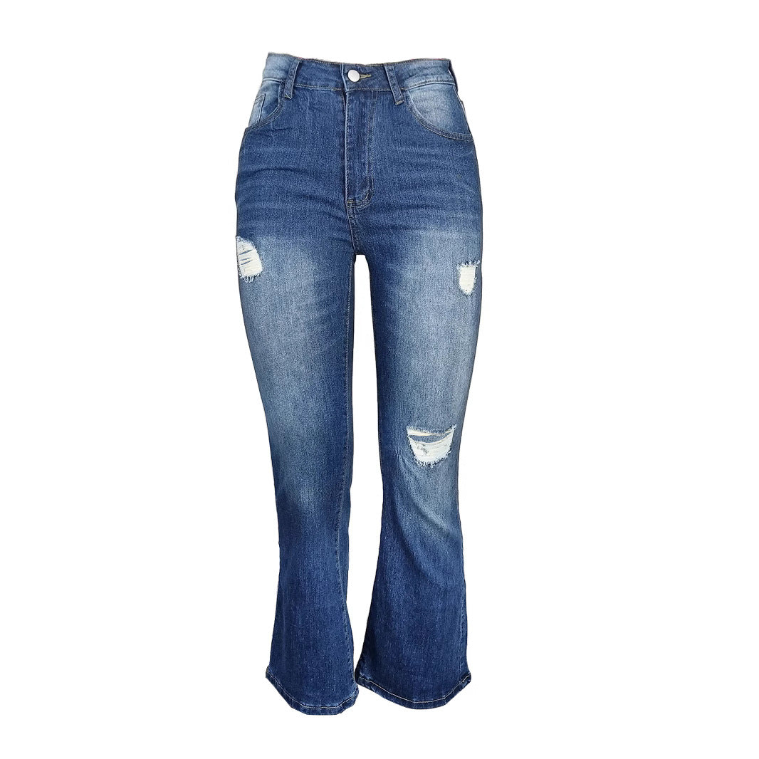 Women Wide High-Waist Denim Jeans in Wide-Leg Look with Targeted Destroyed Details Mune Fashion
