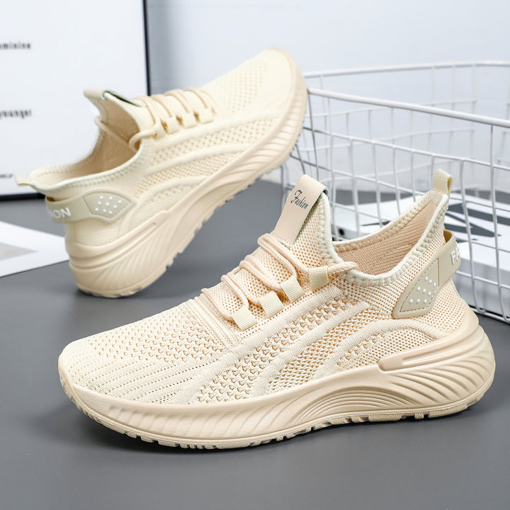 Women's breathable knitted casual sneakers with elastic slip collar and cushioned wedge sole Mune Fashion