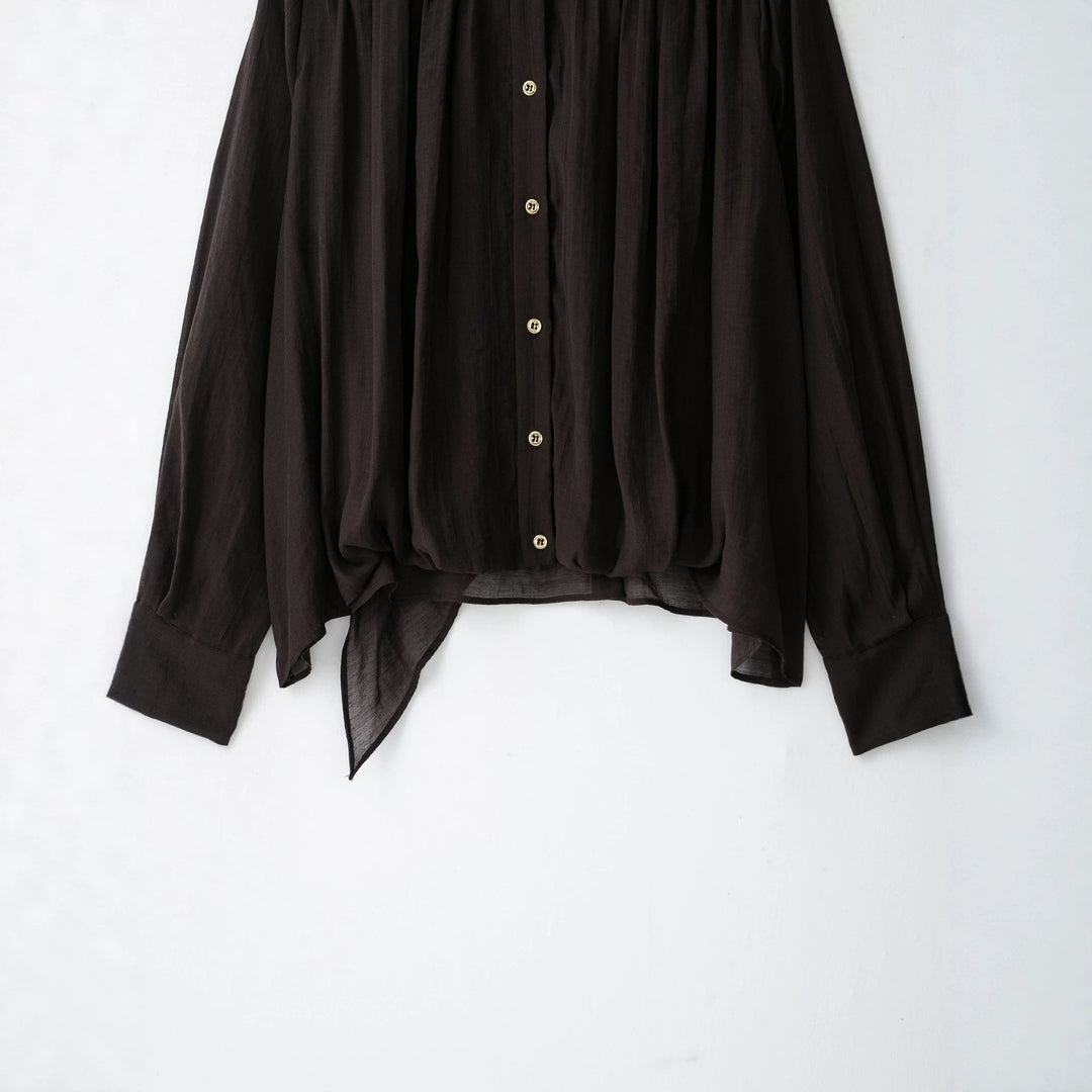 Women's Soft Chiffon Blouse with Stand Collar, Button Placket and Asymmetrical Hem Mune Fashion