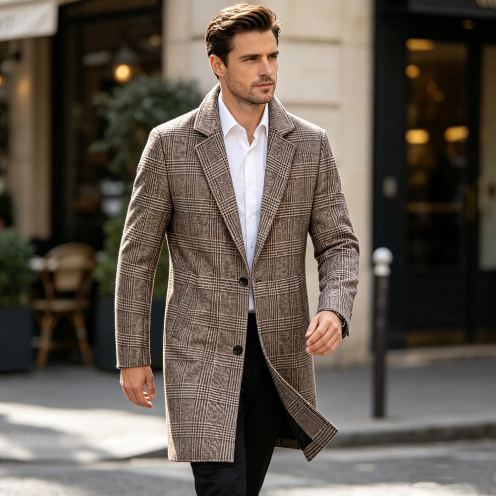 Men's tailored Glencheck coat with quilted thermal lining and lapel collar Mune Fashion