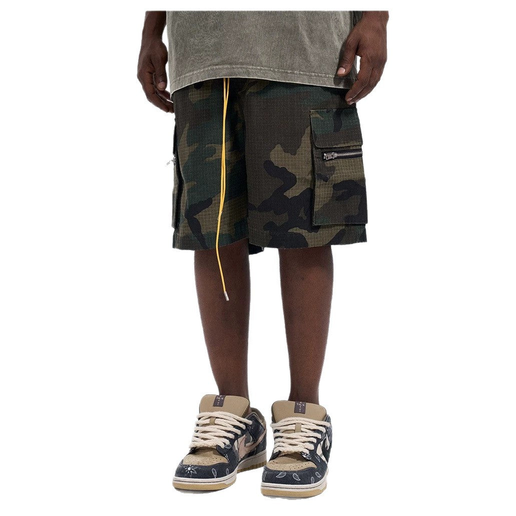 Men's Cargo Shorts in Camouflage Ripstop with Elastic Waistband, Drawstring and Zipper Pockets Mune Fashion
