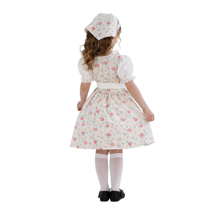 Ladies' traditional Dirndl dress for girls with embroidered apron, ruffle collar, and matching headscarf Mune Fashion