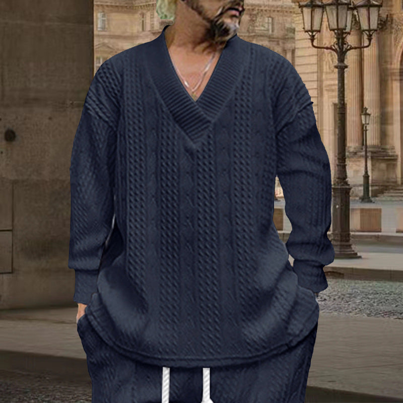 Men's chunky knit V-neck sweater with cable pattern and relaxed fit Mune Fashion