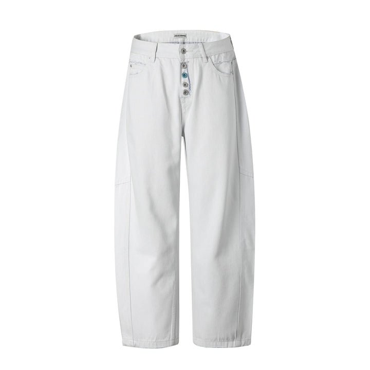 Women High-Waisted Relaxed-Fit Jeans with Visible Button Placket and Cargo Side Seams Mune Fashion