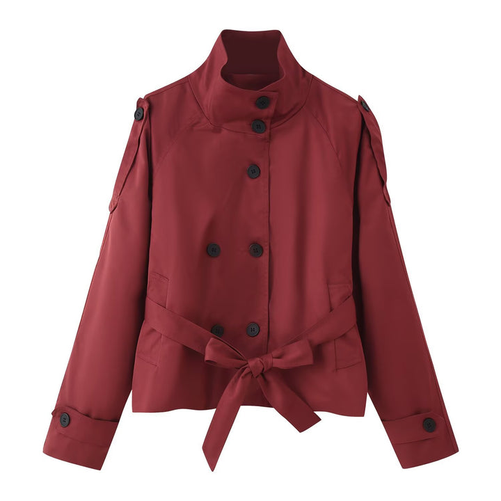 Women's 400+ short fitted trench jacket with stand-up collar, double-breasted button placket and belt Mune Fashion