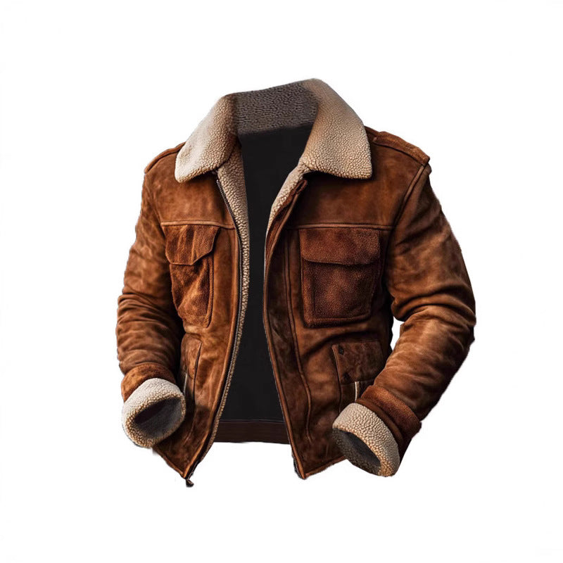 Men's Lambskin Imitation Pilot Jacket in Vintage Leather Look Mune Fashion