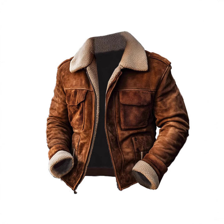 Men's Lambskin Imitation Pilot Jacket in Vintage Leather Look Mune Fashion