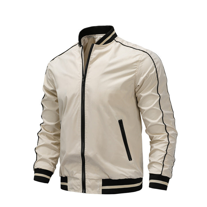 Men's Light Bomber Jacket with Contrast Piping, Zipper Pockets and Ribbed Cuffs Mune Fashion