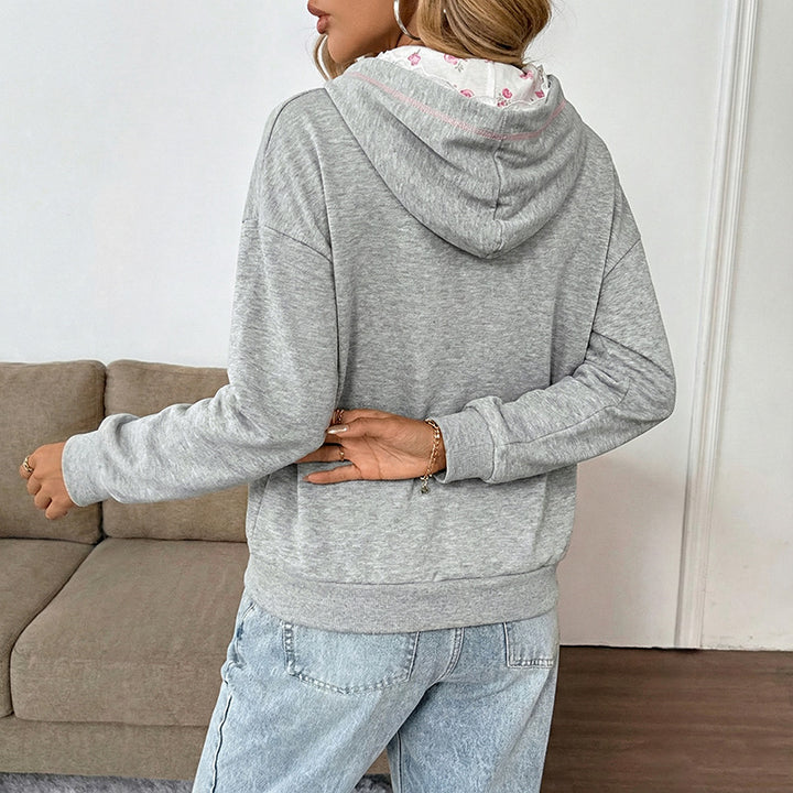 Women's Casual Hoodie with Lace Inserts and Kangaroo Pocket Mune Fashion