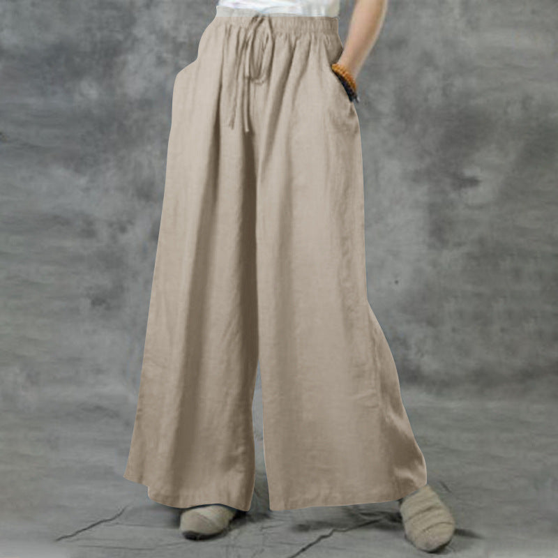 Women's wide linen pants with high waist and drawstring Mune Fashion