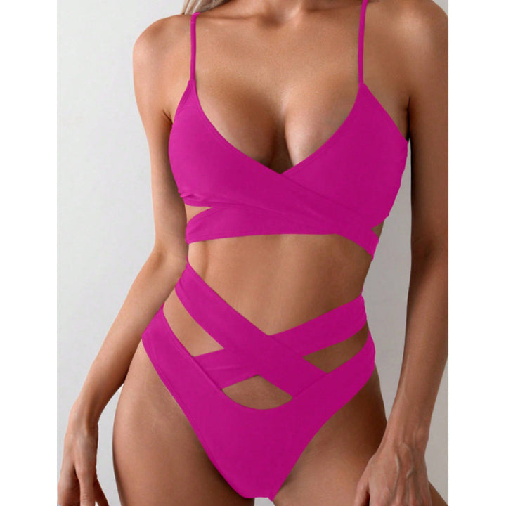 Women's Triangle Bikini with Asymmetric Wrap Design and Stylish Cut-Out Mune Fashion