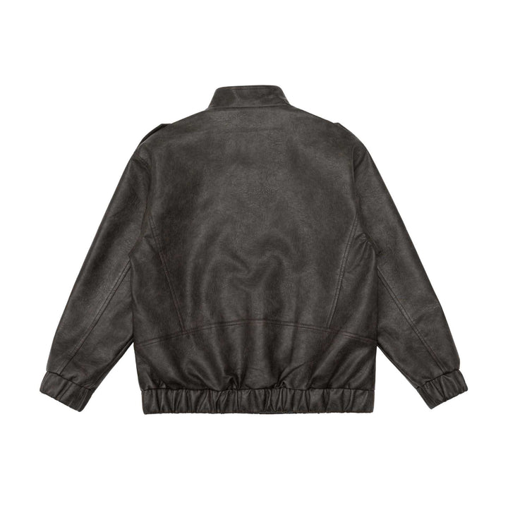 Men's leather bomber jacket with funnel collar and shoulder epaulettes Mune Fashion