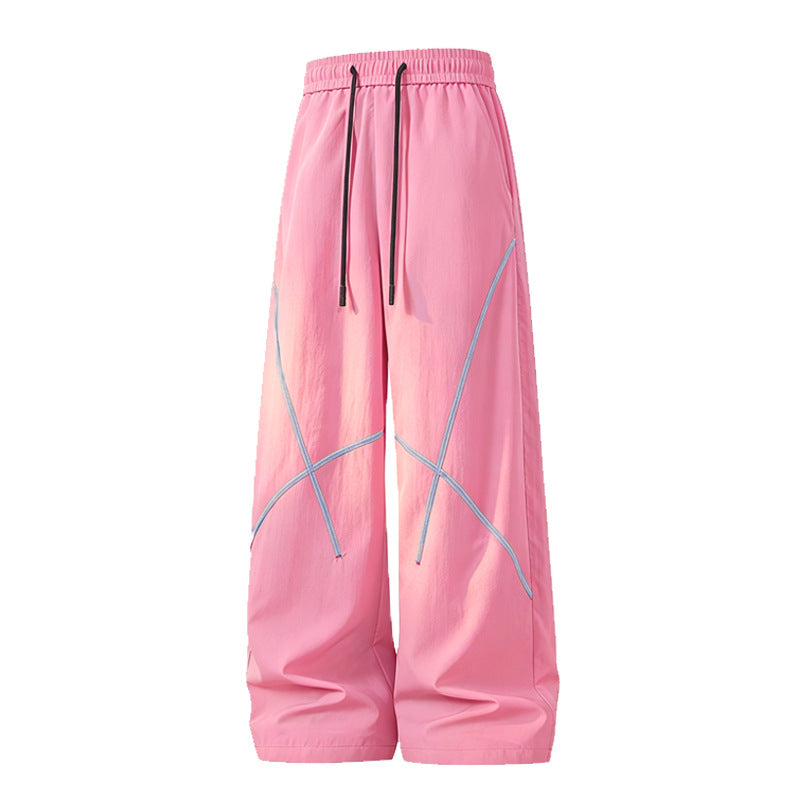 Men's Loose Functional Nylon Pants with Drawstring Waist, Reflective Seam Details & Casual Baggy Silhouette Mune Fashion